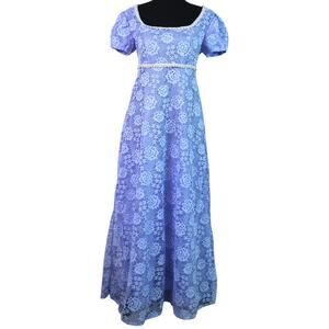 NWT Y2K Periwinkle Powder Blue Lace Dress Babydoll Victorian Puff Sleeve Costume
